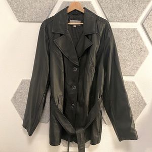 2X Valerie Stevens Leather Jacket Black with Buttons and Waist Tie